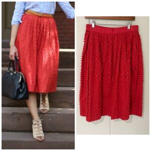 J.CREW Women's Textured Cotton A-Line Midi Skirt Clip Dot in Red F2449